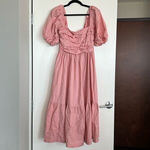 Abercrombie Ruched Puff Sleeve Poplin Midi Dress